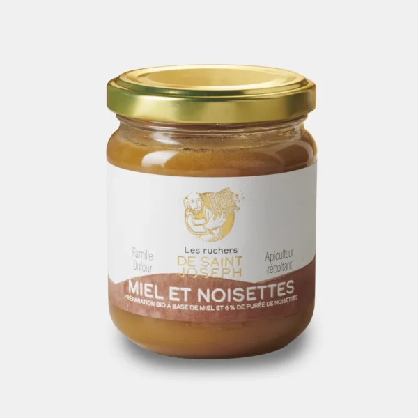 Pot de 250g miel et noisettes bio Les ruchers De Saint Joseph apiculteur récoltant